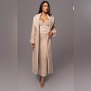 JLUXLABEL Long Cream Teddy Coat with Contrast Trim, skirt nd top included